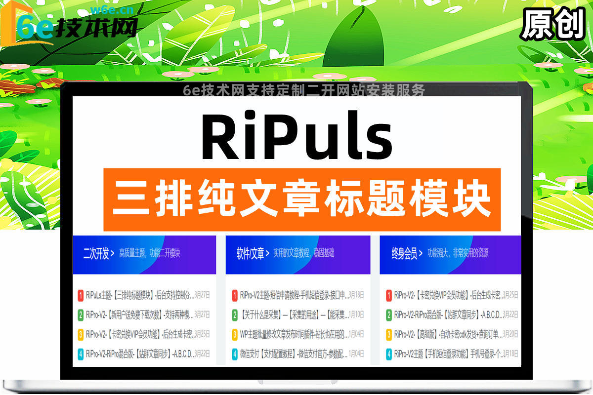 RiPuLs日主题-【三排纯标题模块】-日主题后台支持控制分类显示-首页增强显示效果-简单方便-陌佑网旗下